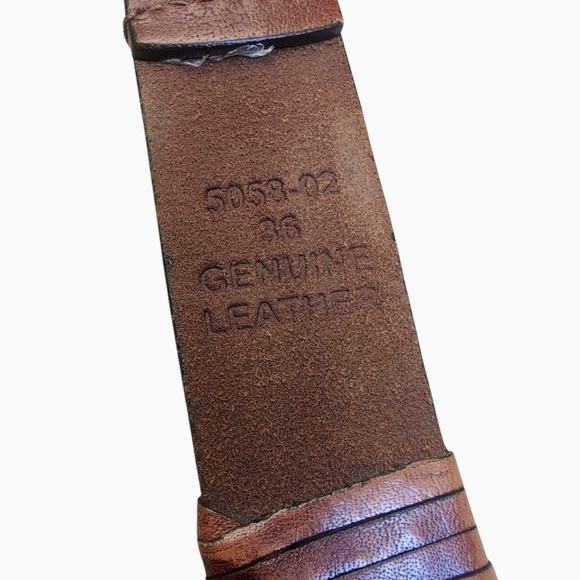 Brown Leather Woven Weaved Belt Silver Buckle Belt Waist 34-38" Inches - Picture 3 of 5